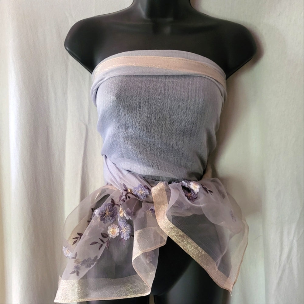 Lavender Scarf Floral Embroidery